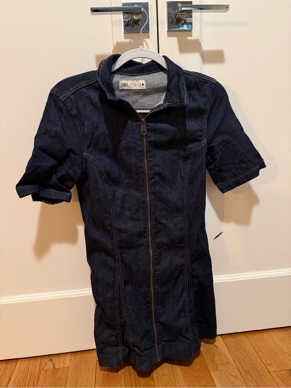 Zara Dark Blue Denim Zip-Front Girls Dress